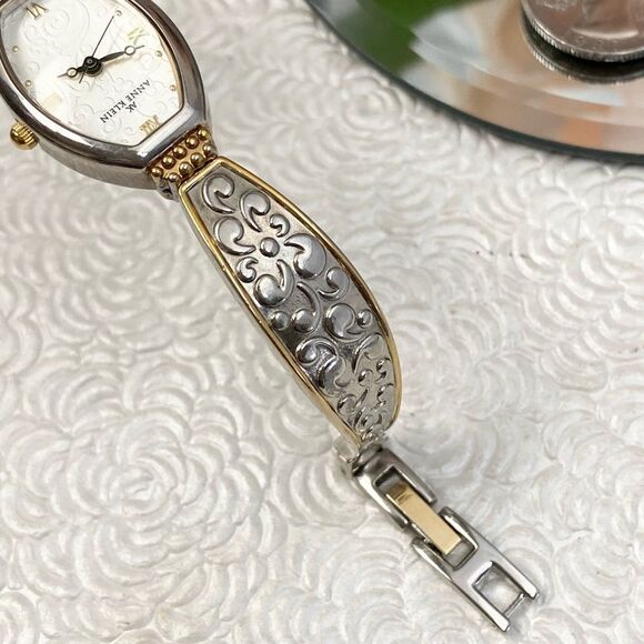 Anne Klein Two-Tone Tonneau Case Bracelet Watch Textured Dial Roman Numerals - Picture 10 of 13